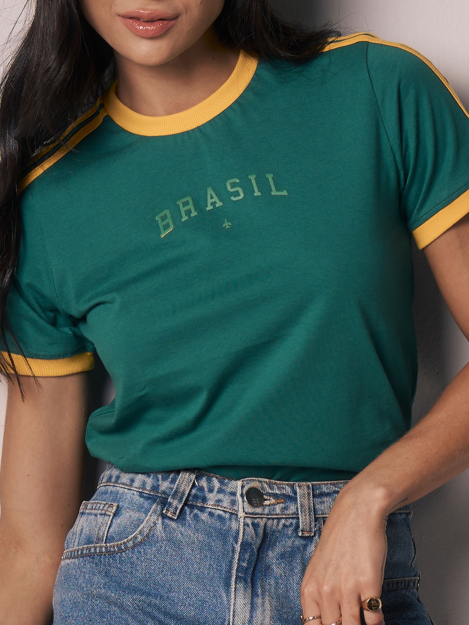 T-SHIRT FEMININO GOLA O MC SLIM AVIAO BRASIL TWO COLORS