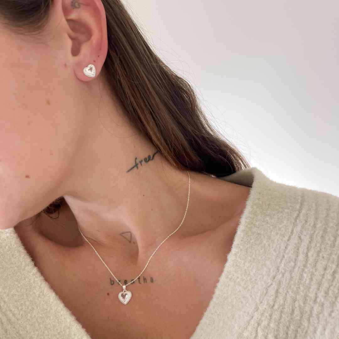 Conjunto Coração Pedra e Micro Zirconias
