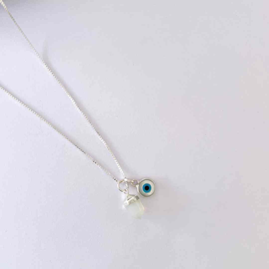 Colar Patuá Pedra Da Lua/Olho Grego