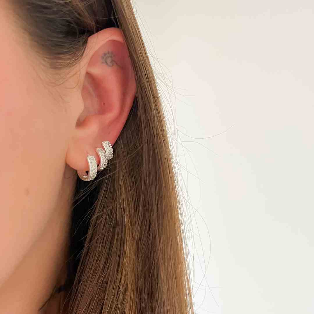 Brinco Trio Argola Clic Cravejada Larga