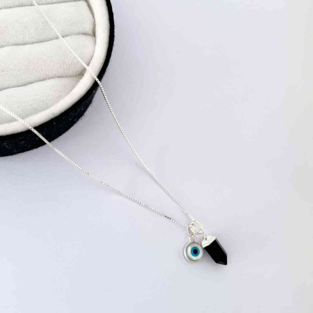 Colar Patuá Ônix/Olho Grego