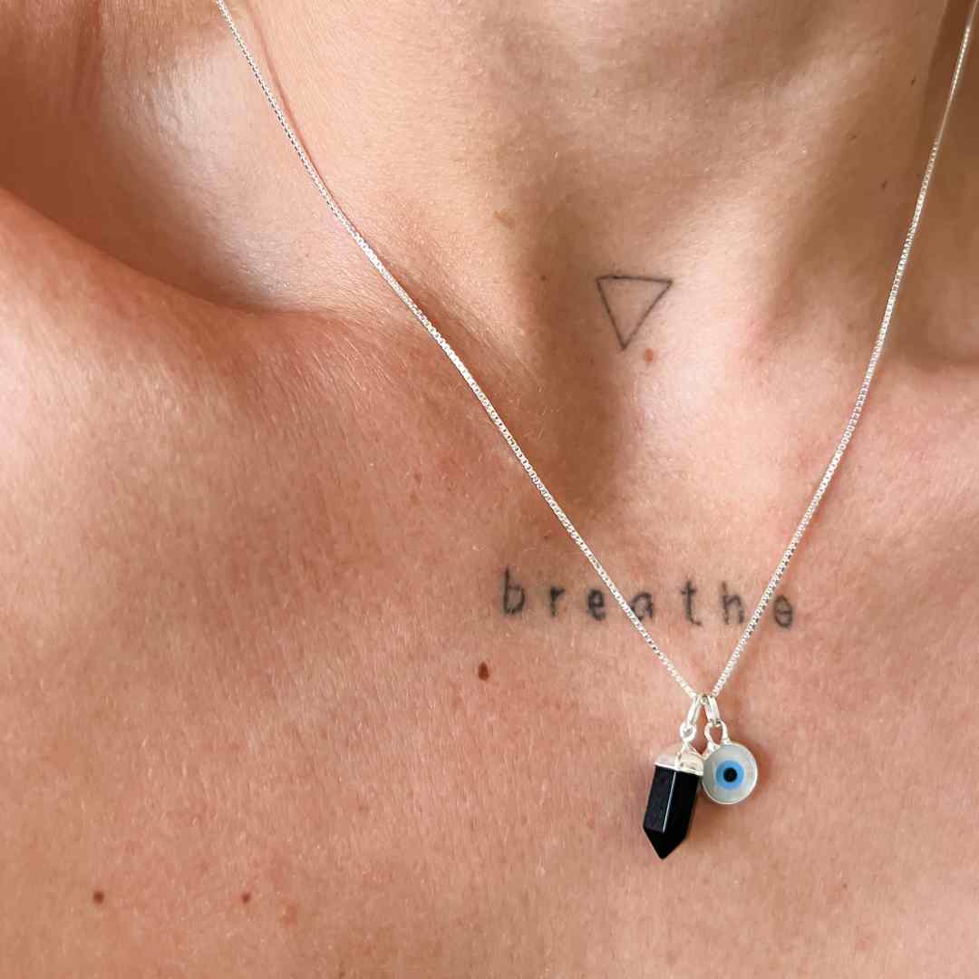 Colar Patuá Ônix/Olho Grego