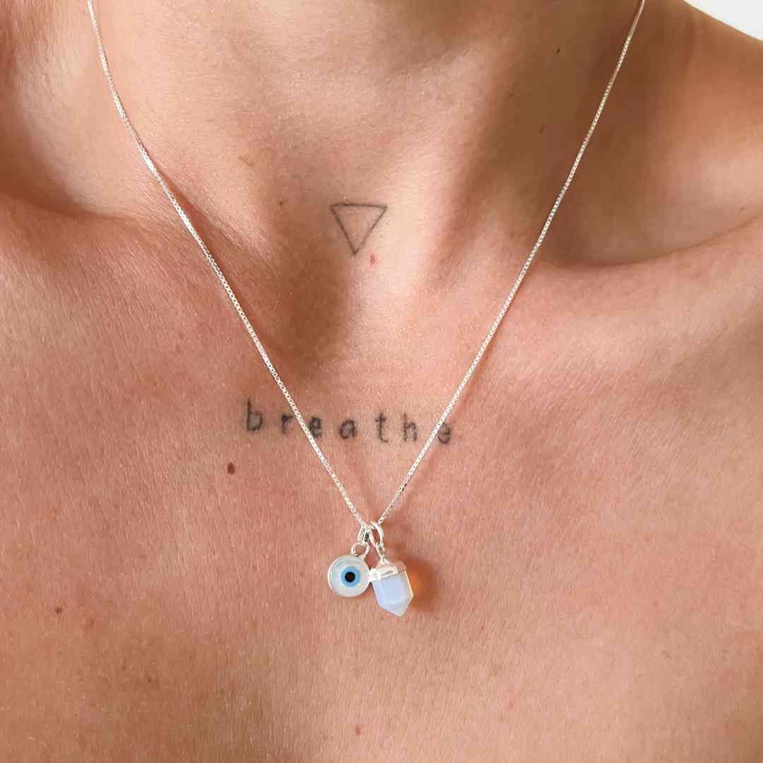 Colar Patuá Pedra Da Lua/Olho Grego