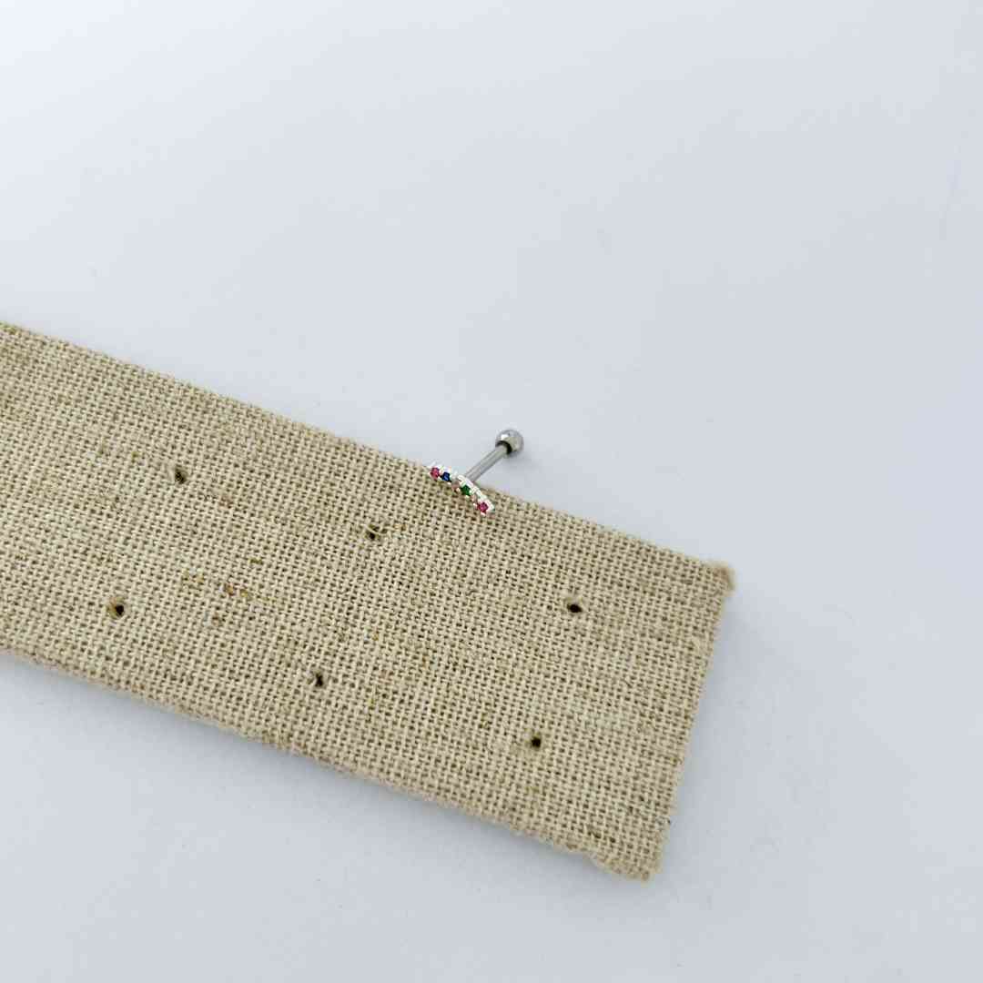 Piercing Haste Reta Curvado Pedras Coloridas