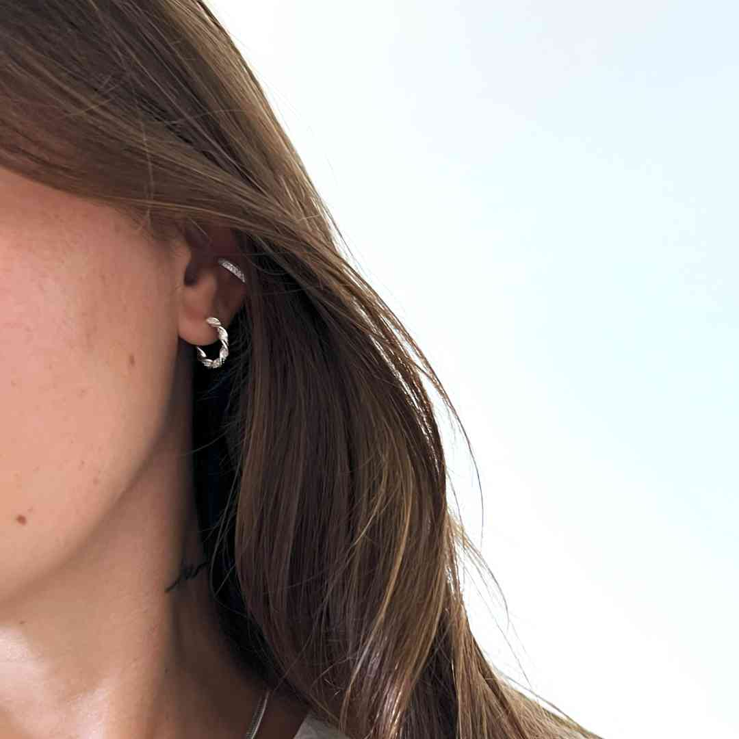 Brinco argola torcida lisa e cravejada