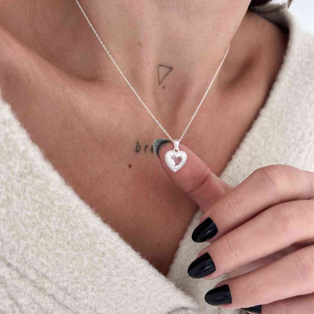 Conjunto Coração Pedra e Micro Zirconias