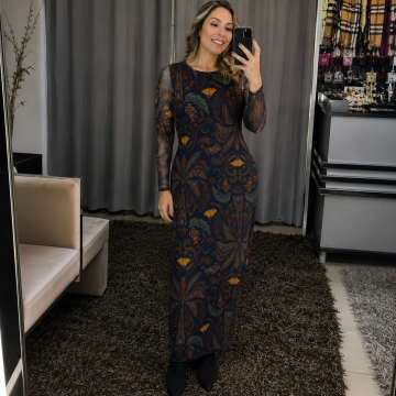 Vestido em tule estampado SLIN 
