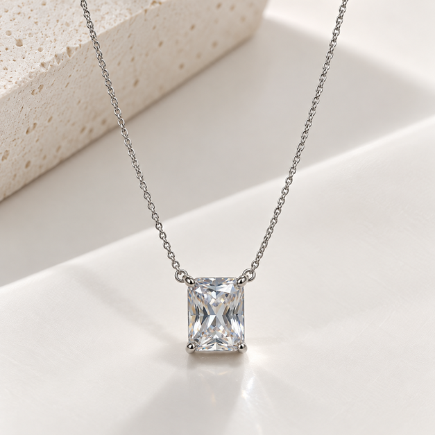 COLAR CRISTAL QUADRADO RODIO BRANCO