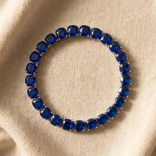 PULSEIRA RIVIERA GEMA SQUARE RODIO BRANCO AZUL ROYAL