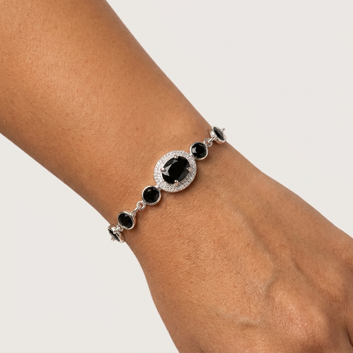 Pulseira Folheada a Prata 925 Cristais Modernos Pretos