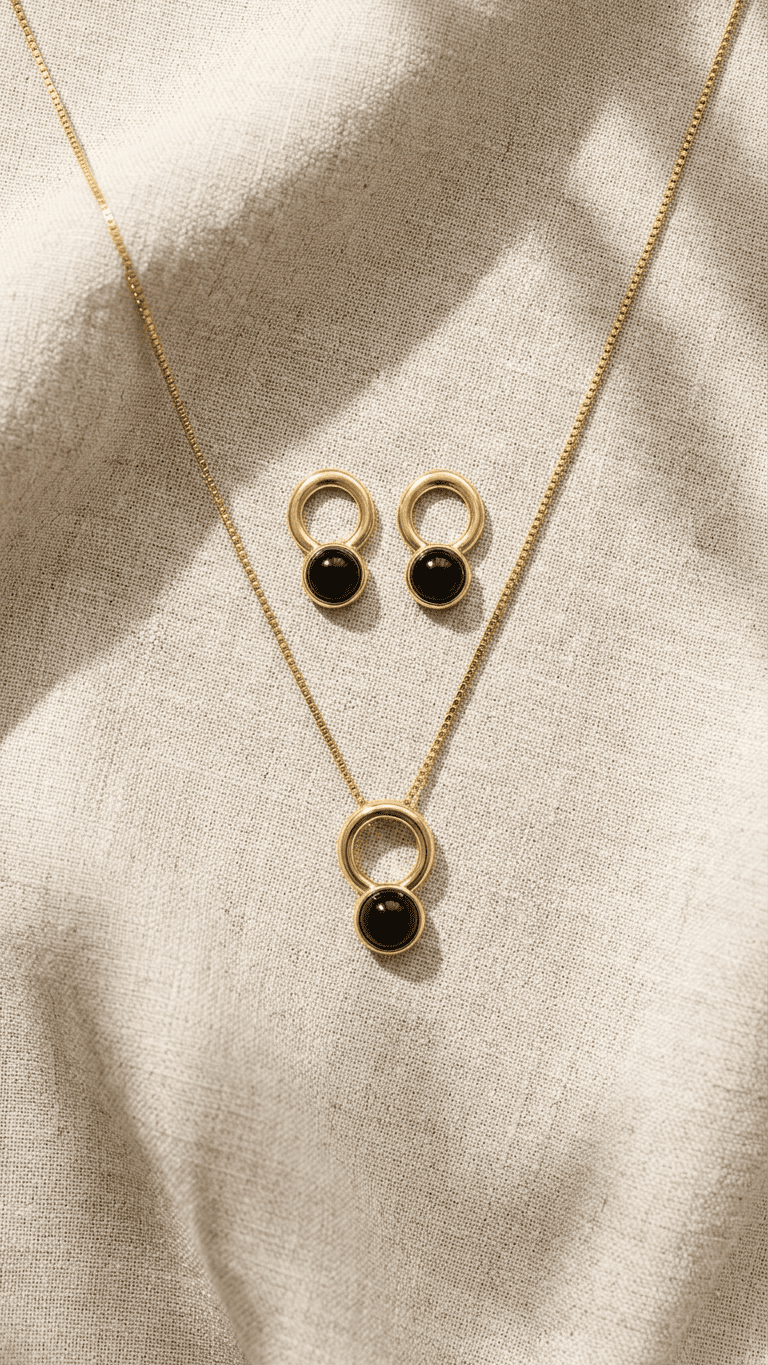CONJUNTO FO AGATA PRETA COM ELO VAZADO 
