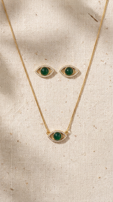 CONJUNTO A. VERDE OLHO GREGO COM ZIRCONIA
