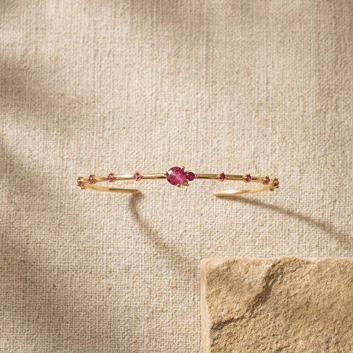 BRACELETE CRISTAL TURMALINA ROSA ZIRCONIA VERMELHA ZIRCONIA VERDE REDONDO CRAVEJADO EM GARRA 