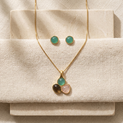 CONJUNTO FO COLAR  TRES PEDRAS NATURAIS 