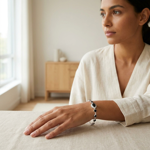 Pulseira Folheada a Prata 925 Cristais Modernos Pretos