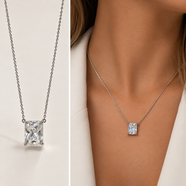 COLAR CRISTAL QUADRADO RODIO BRANCO