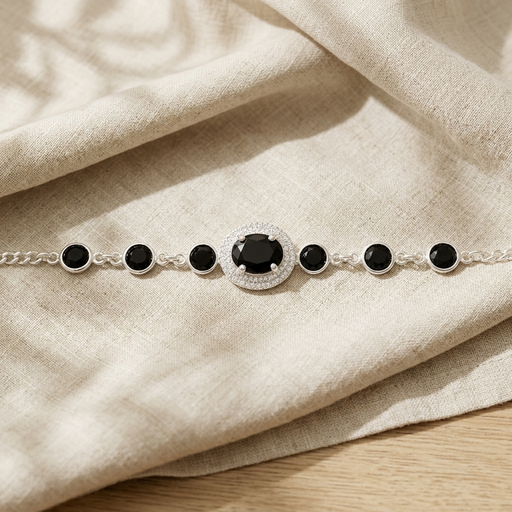 Pulseira Folheada a Prata 925 Cristais Modernos Pretos