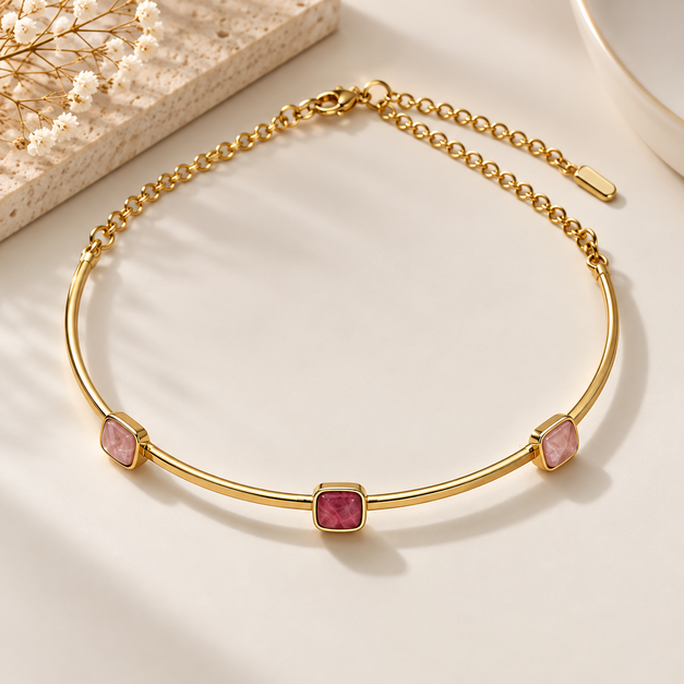 CHOCKER AYLA FELDSPATO VERMELHO E QUARTZO ROSA