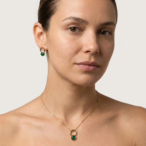 CONJUNTO FO PEDRA NATURAL COM ELO VAZADO 