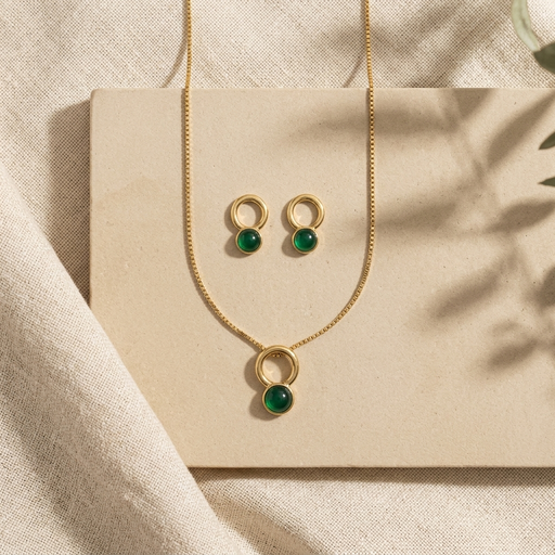 CONJUNTO FO PEDRA NATURAL COM ELO VAZADO 