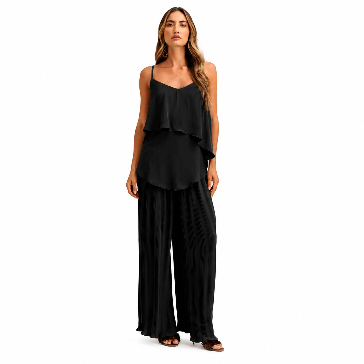 Cal&ccedil;a Feminina Wide Lisa Plissada