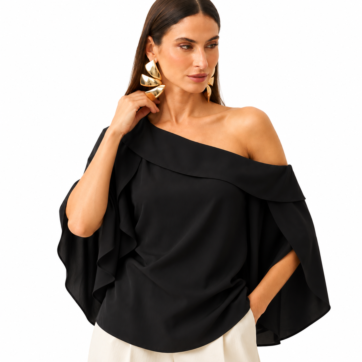 Blusa Feminina Ampla com Mangas Transpassadas