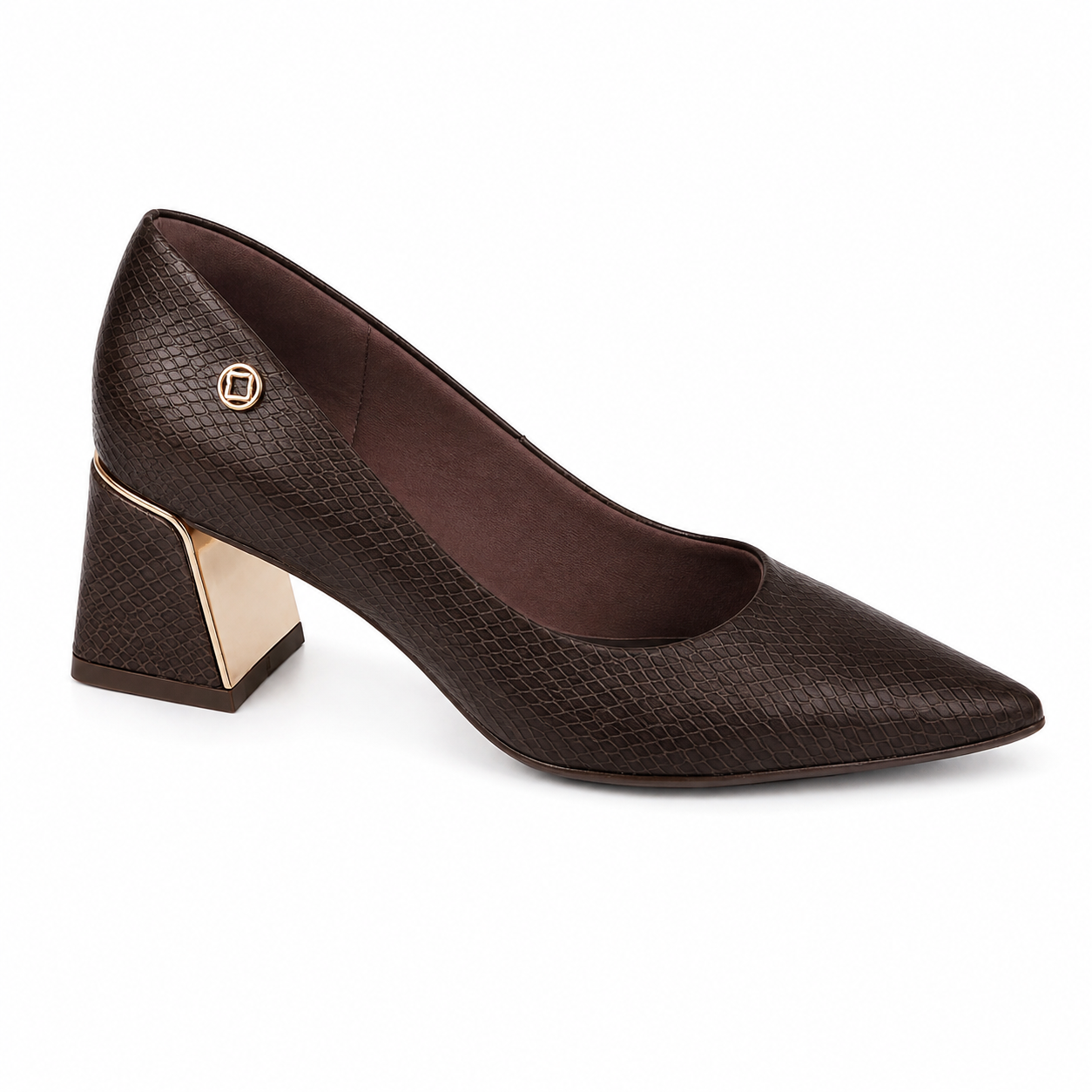 Scarpin Feminino em Couro Salto Bloco Bico Fino
