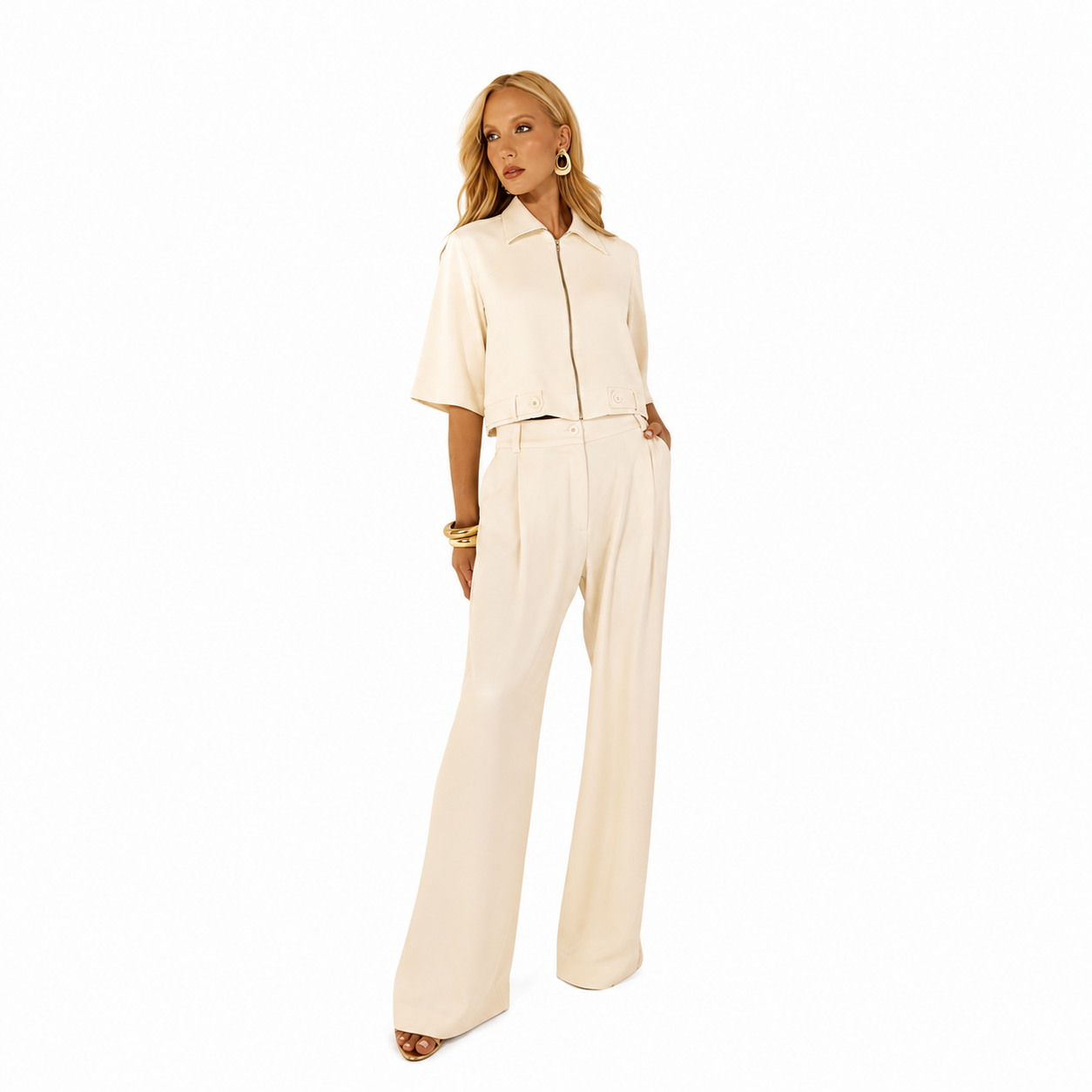 Conjunto Feminino em Crepe com Cal&ccedil;a de Pregas