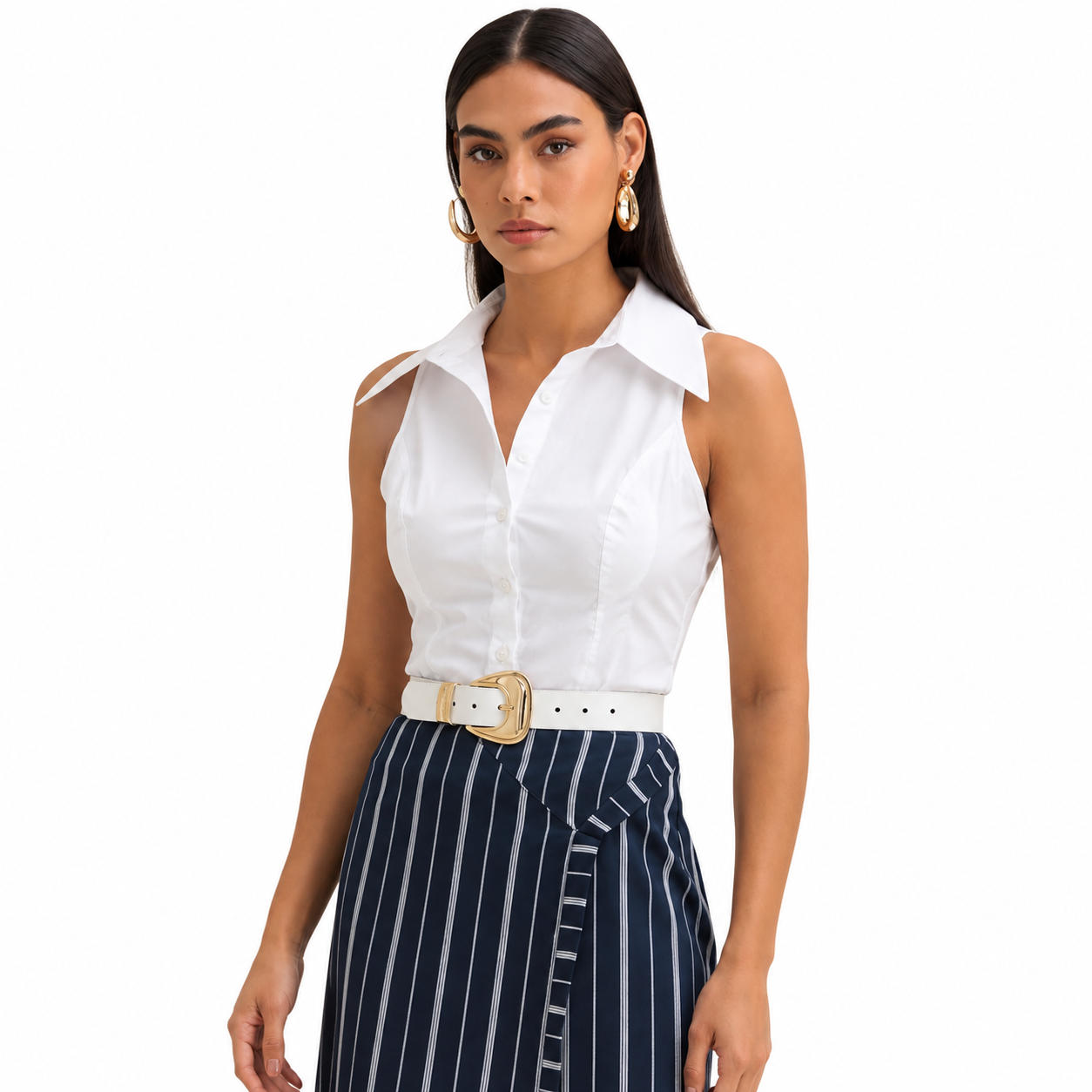 Camisa Ajustada Lisa com Recortes