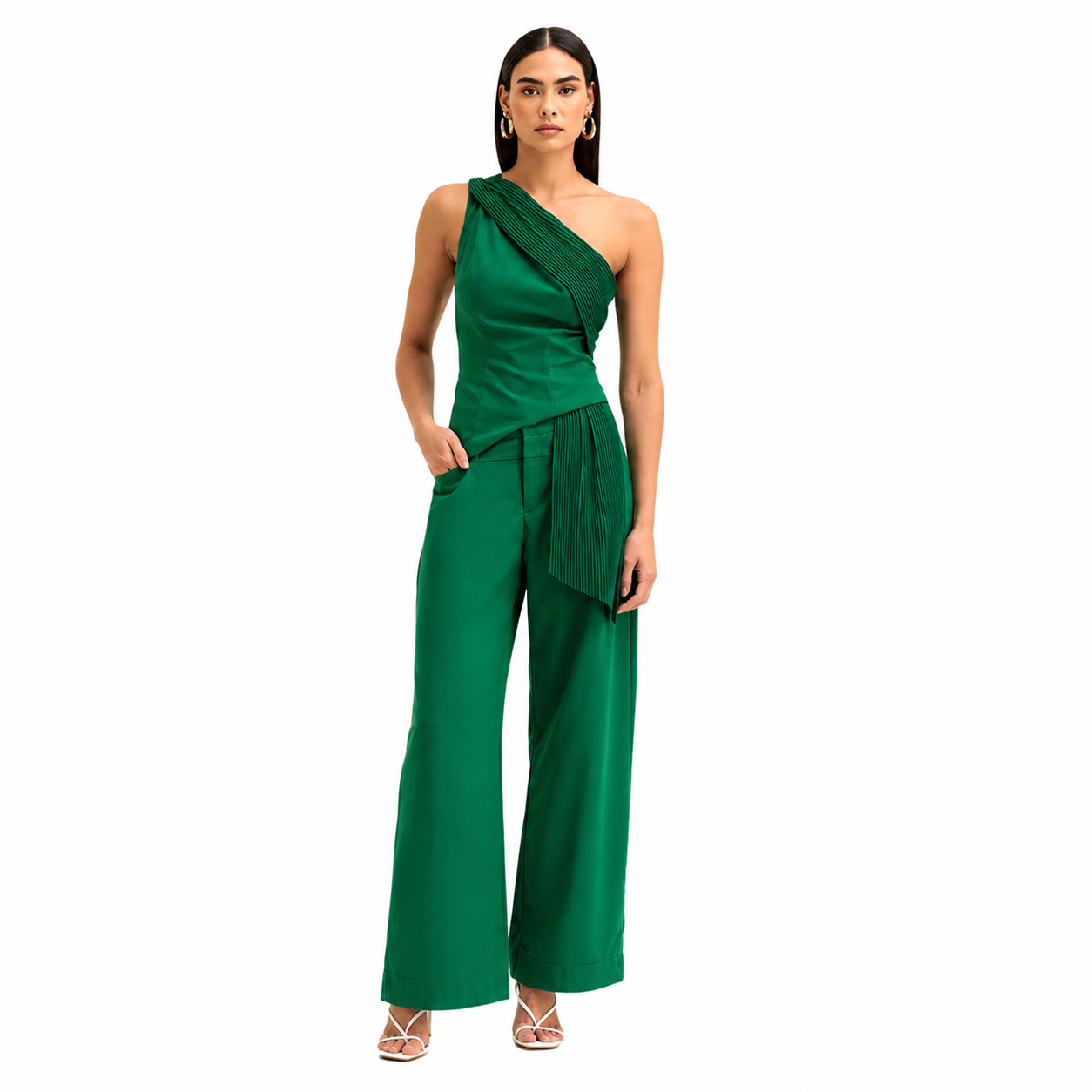 Calca Wide Lisa com Bolsos Diferenciados