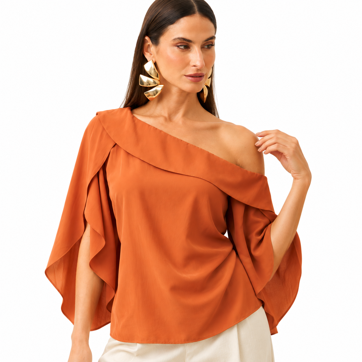 Blusa Feminina Ampla com Mangas Transpassadas