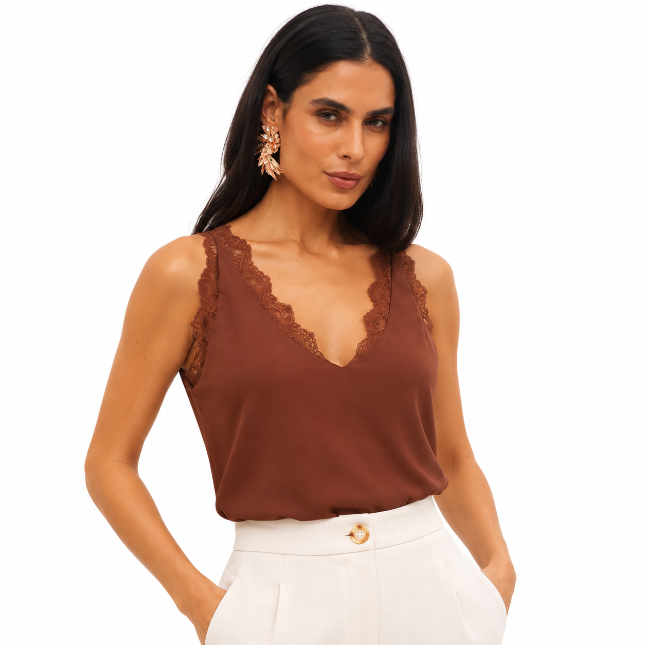 Blusa Feminina de Alças Duplas em Chiffon