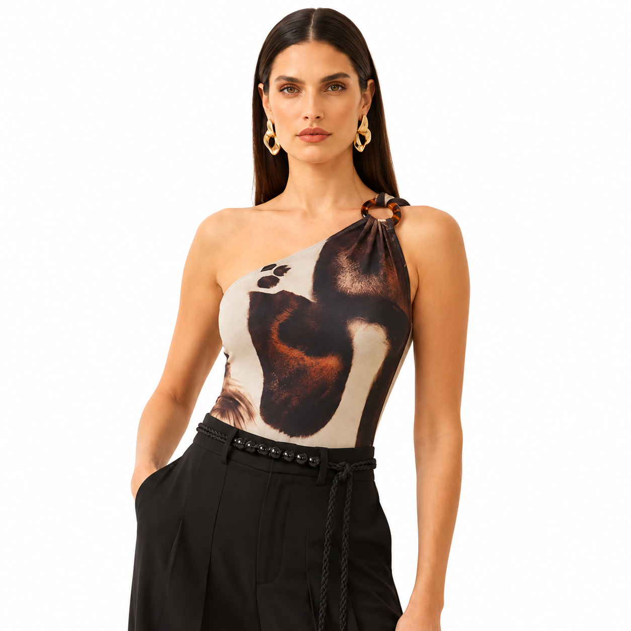 Body Feminino Ombro &Uacute;nico Estampado