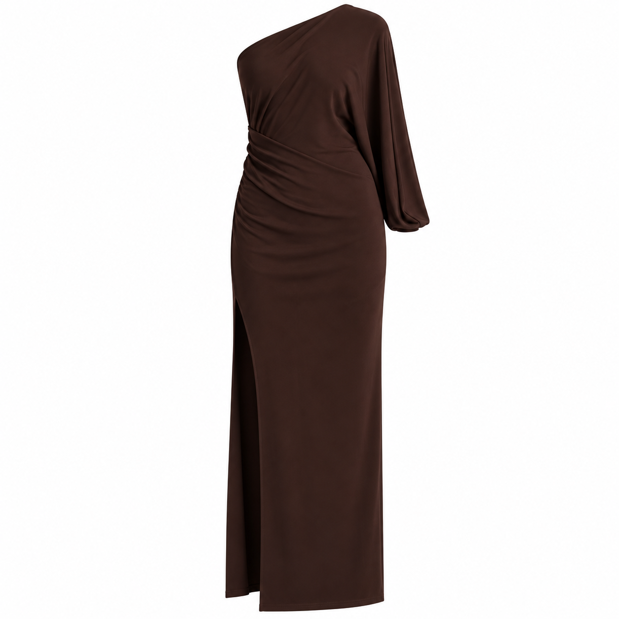 Vestido Longo Liso de Um Ombro Só