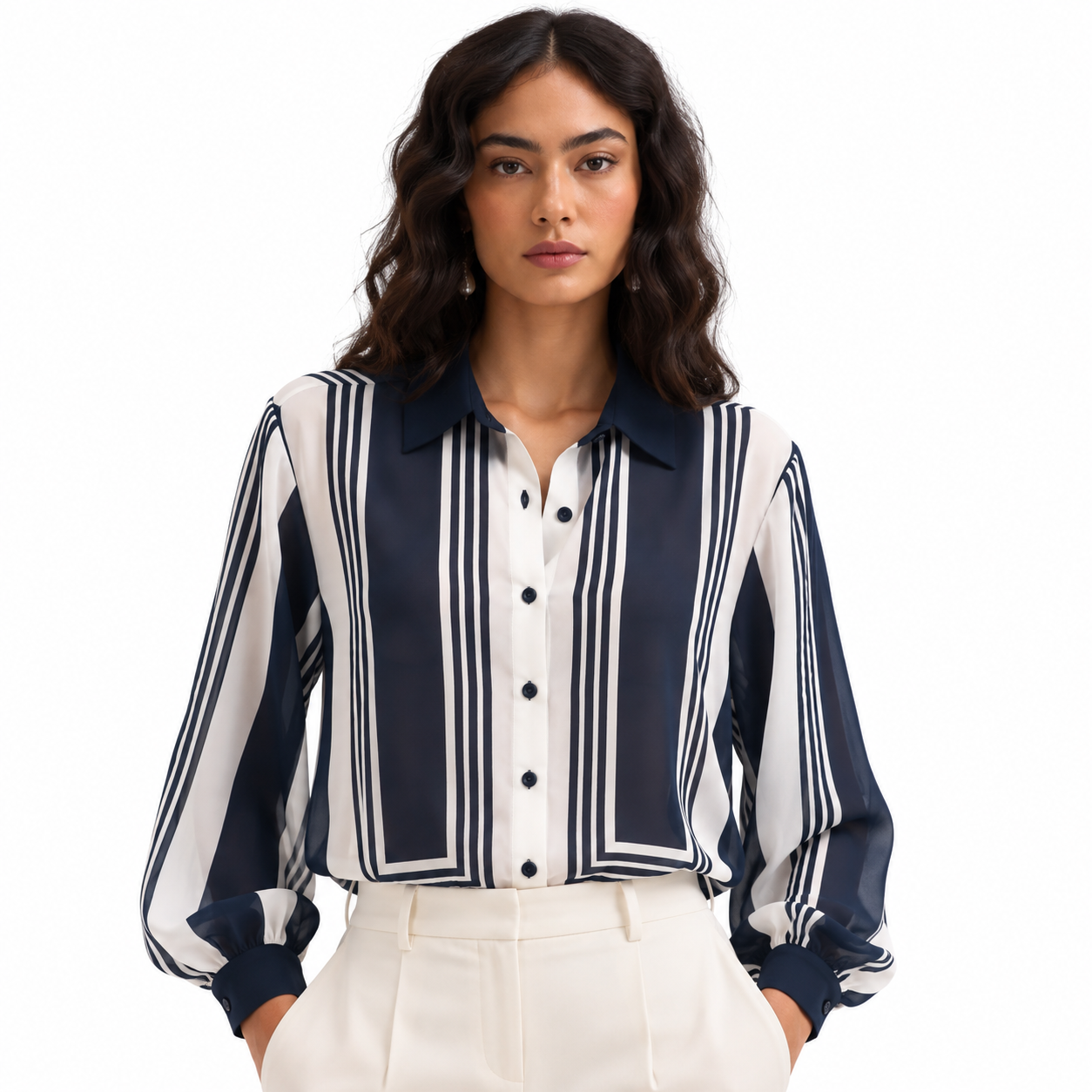 Camisa Feminina Manga Longa Maxi Listras