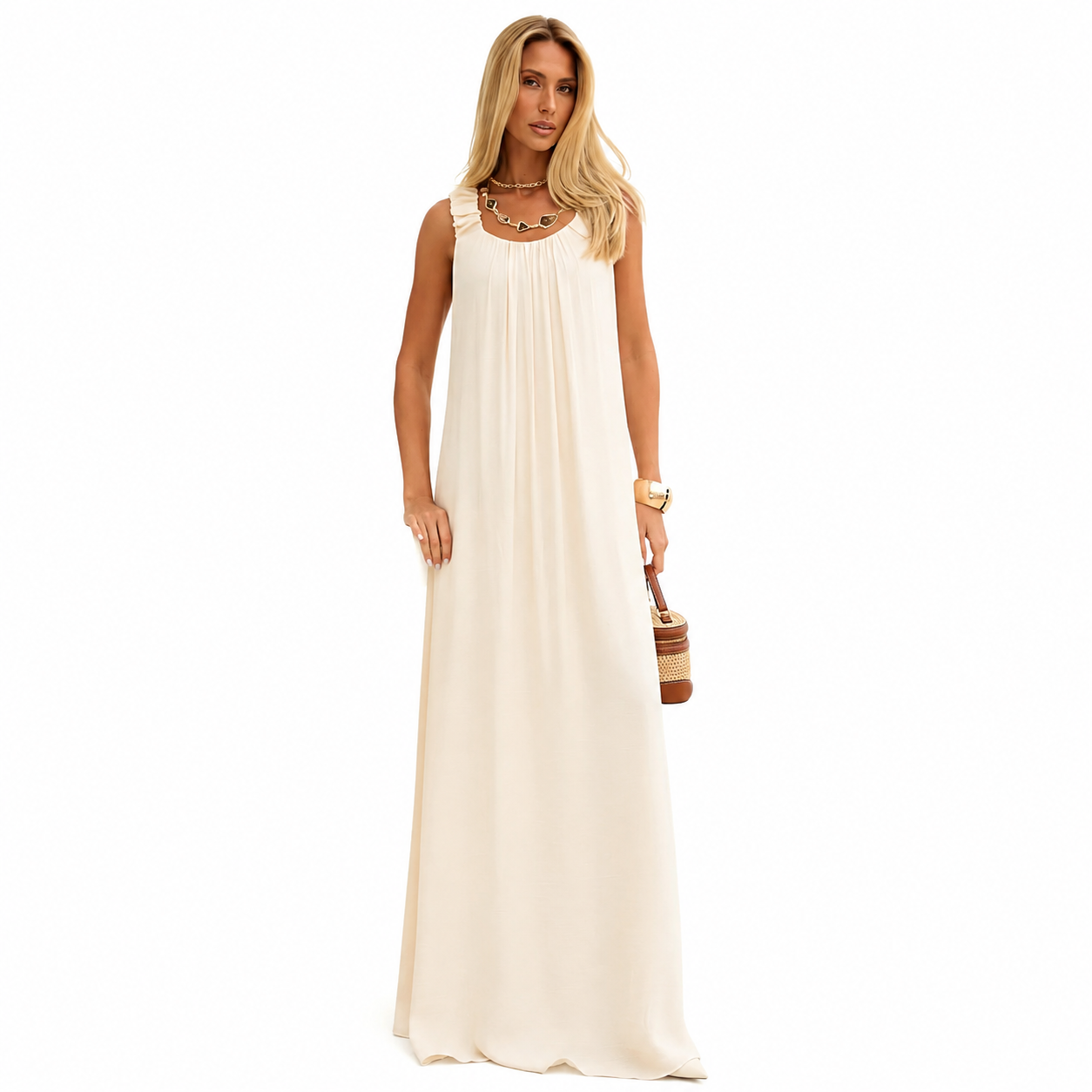 Vestido Longo Capri com Amarra&ccedil;&atilde;o nas Costas