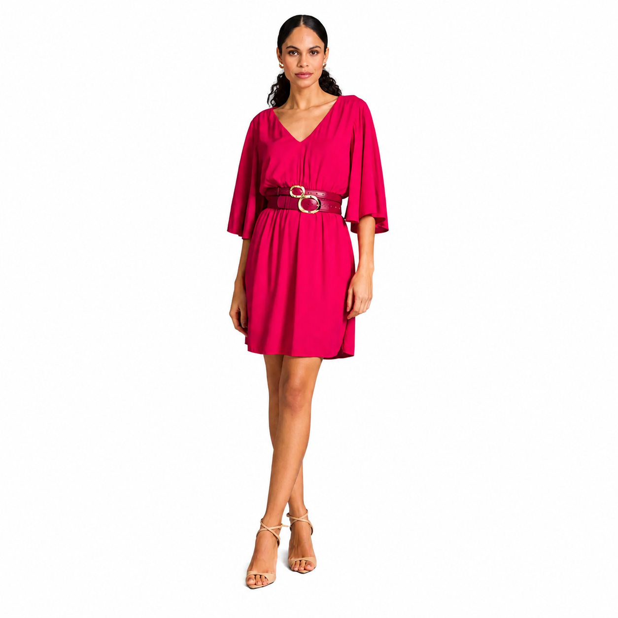 Vestido Curto Liso com Decote V
