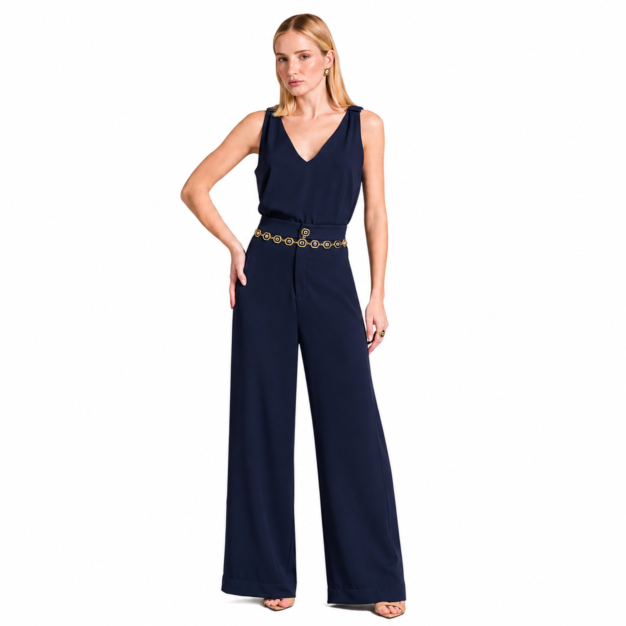 Calça Feminina Wide Leg Lisa com Recortes