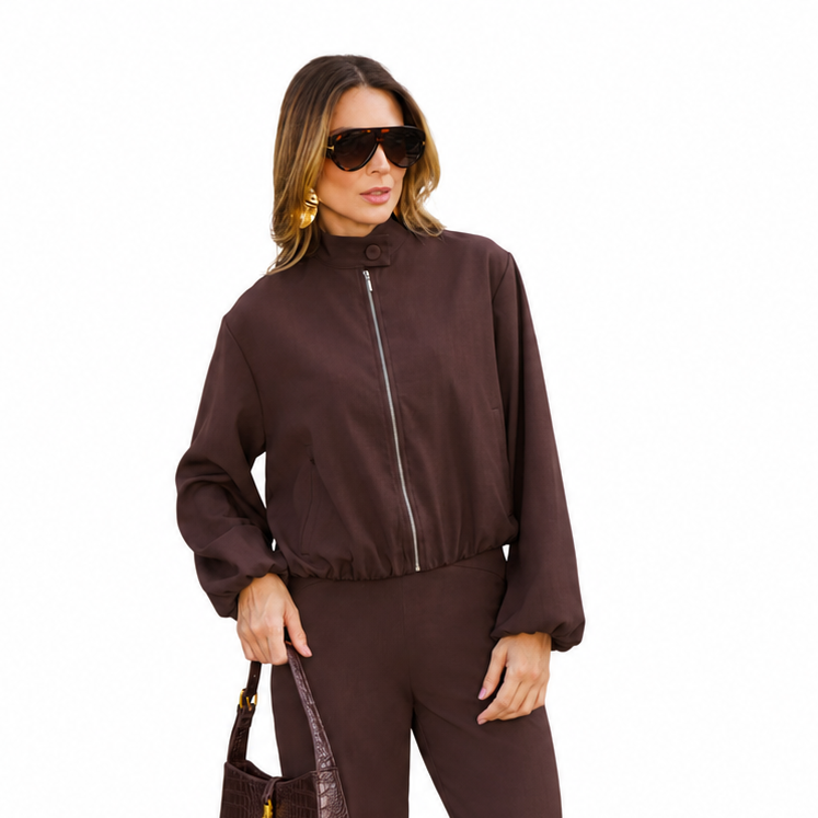 Jaqueta em Twill com Gola Alta