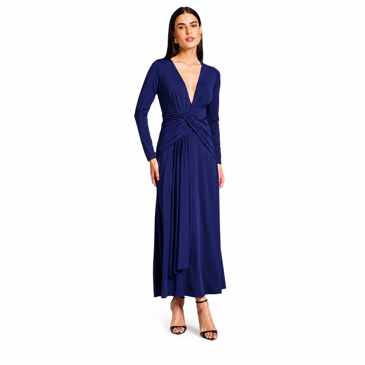 Vestido Super Midi Liso Com Tor&ccedil;&atilde;o