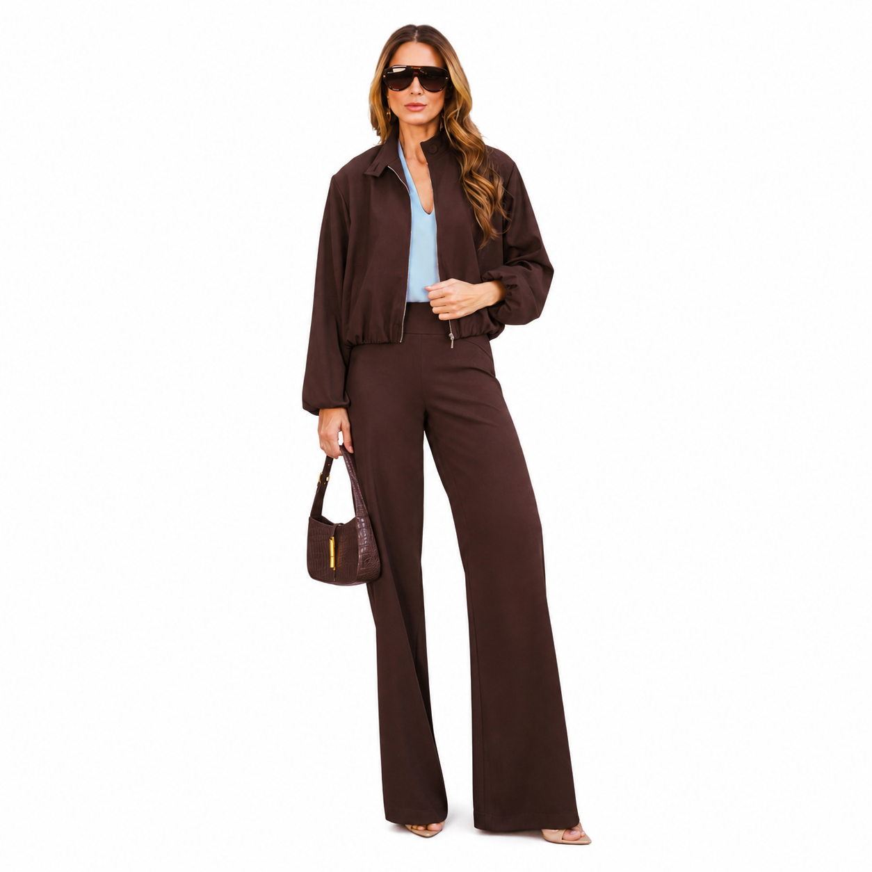 Calça Reta em Twill com Pala Curva