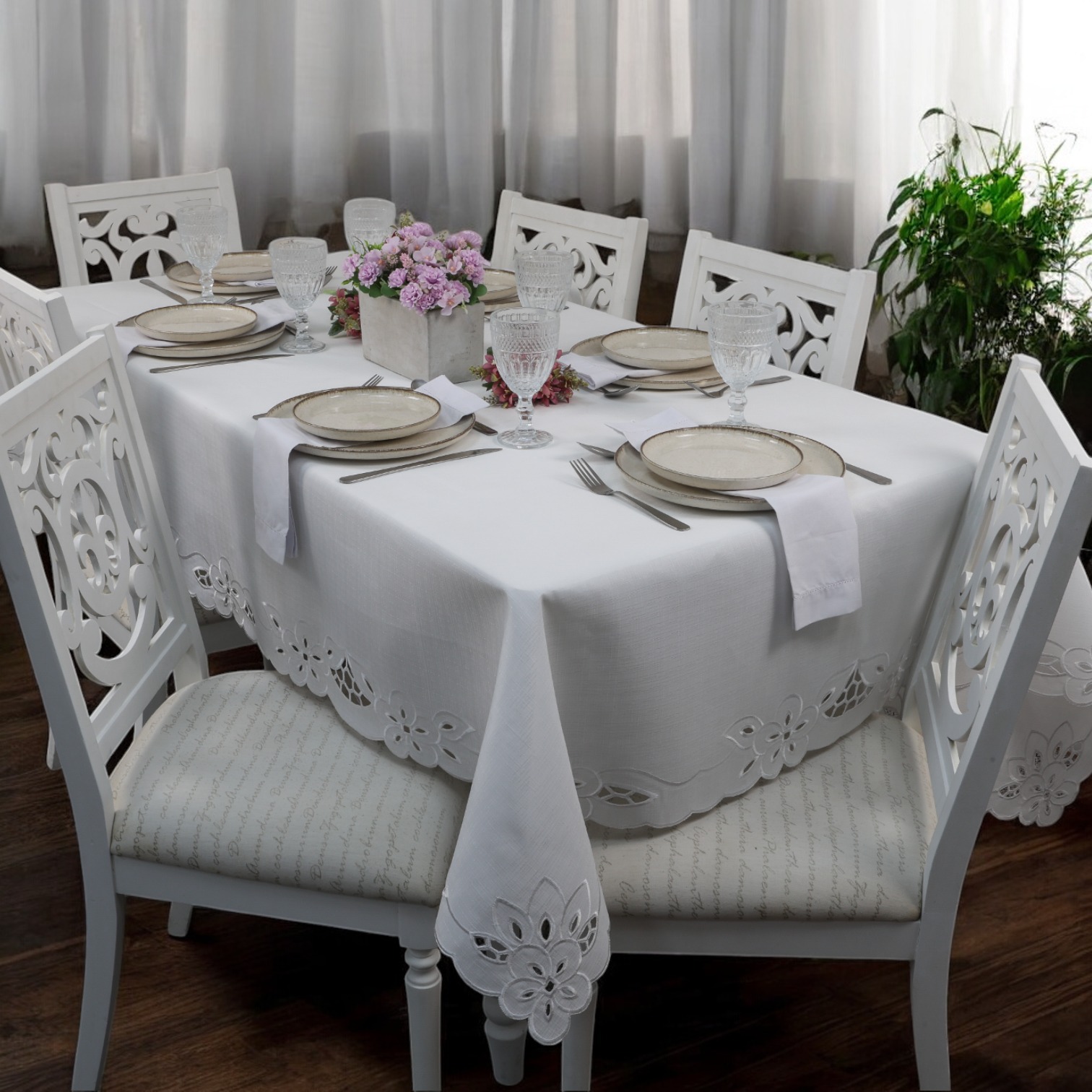 TOALHA DE MESA 6 LUGARES 1,60m x 2,10m RECHILIE - BLANC