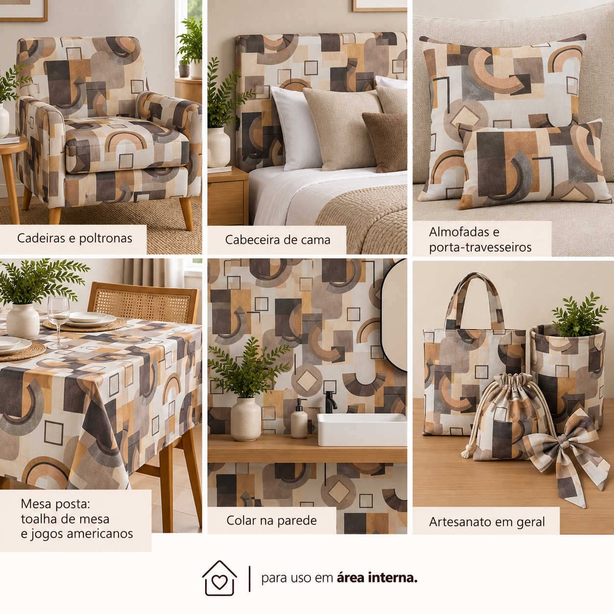 TECIDO PARA DECORAÇÃO WATERHAVANA GEOMETRICO MARROM