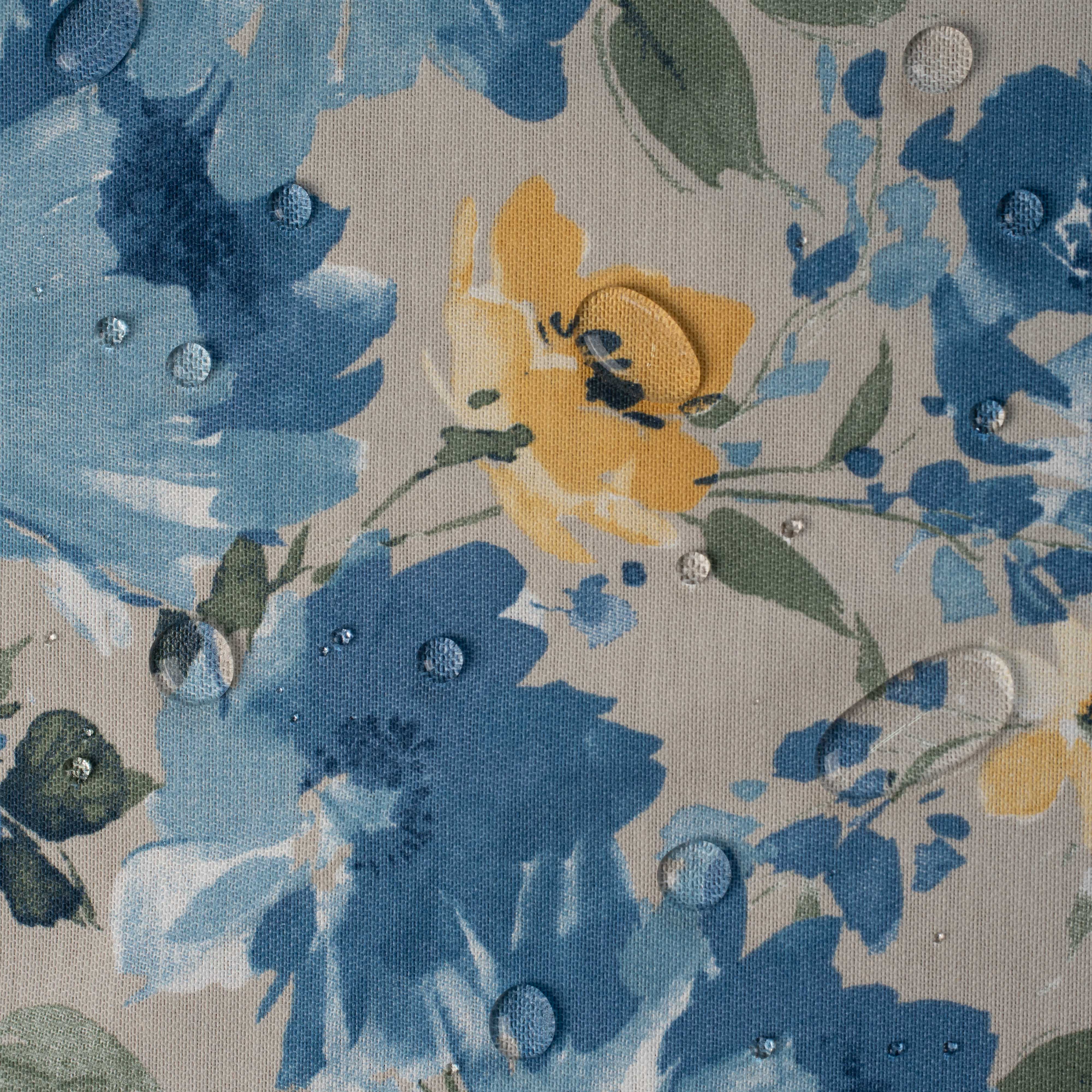 TECIDO ESTAMPADO ALGODAO FLORAL AZUL E AMARELO FIAMA