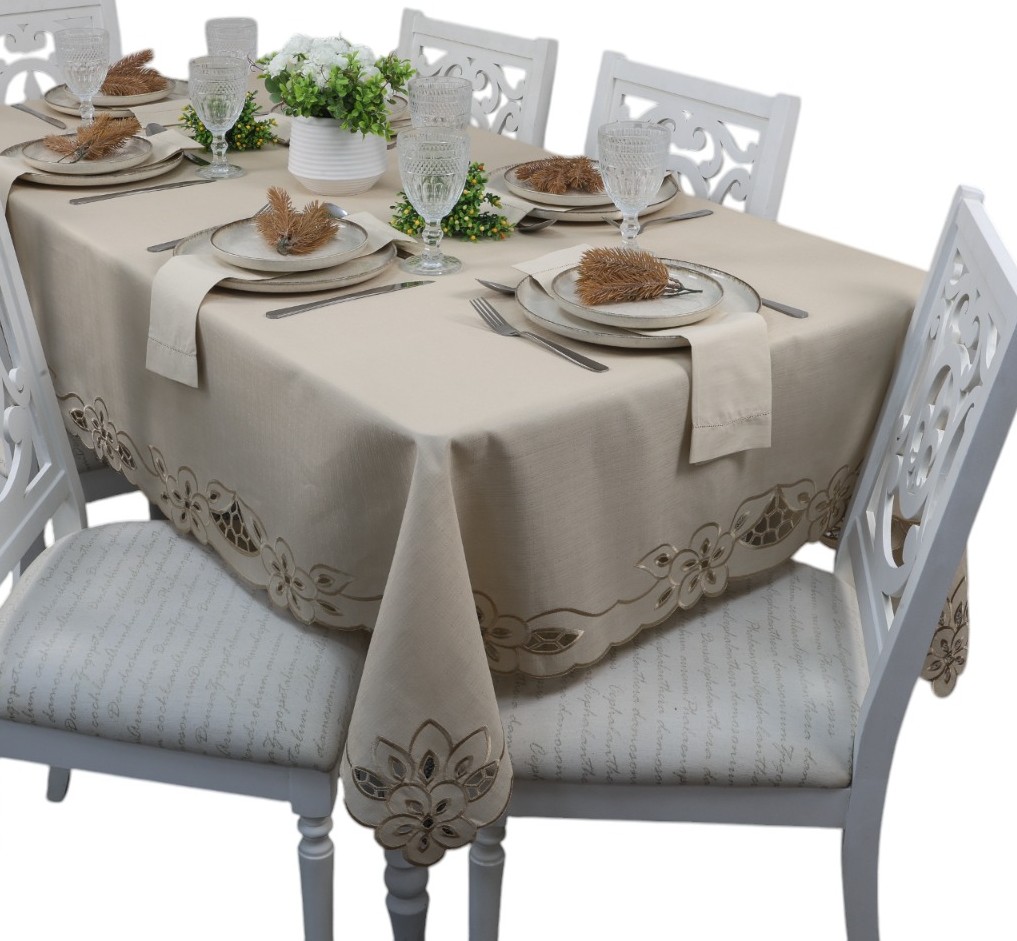 TOALHA DE MESA 6 LUGARES 1,60m x 2,10m RECHILIE - BEIGE