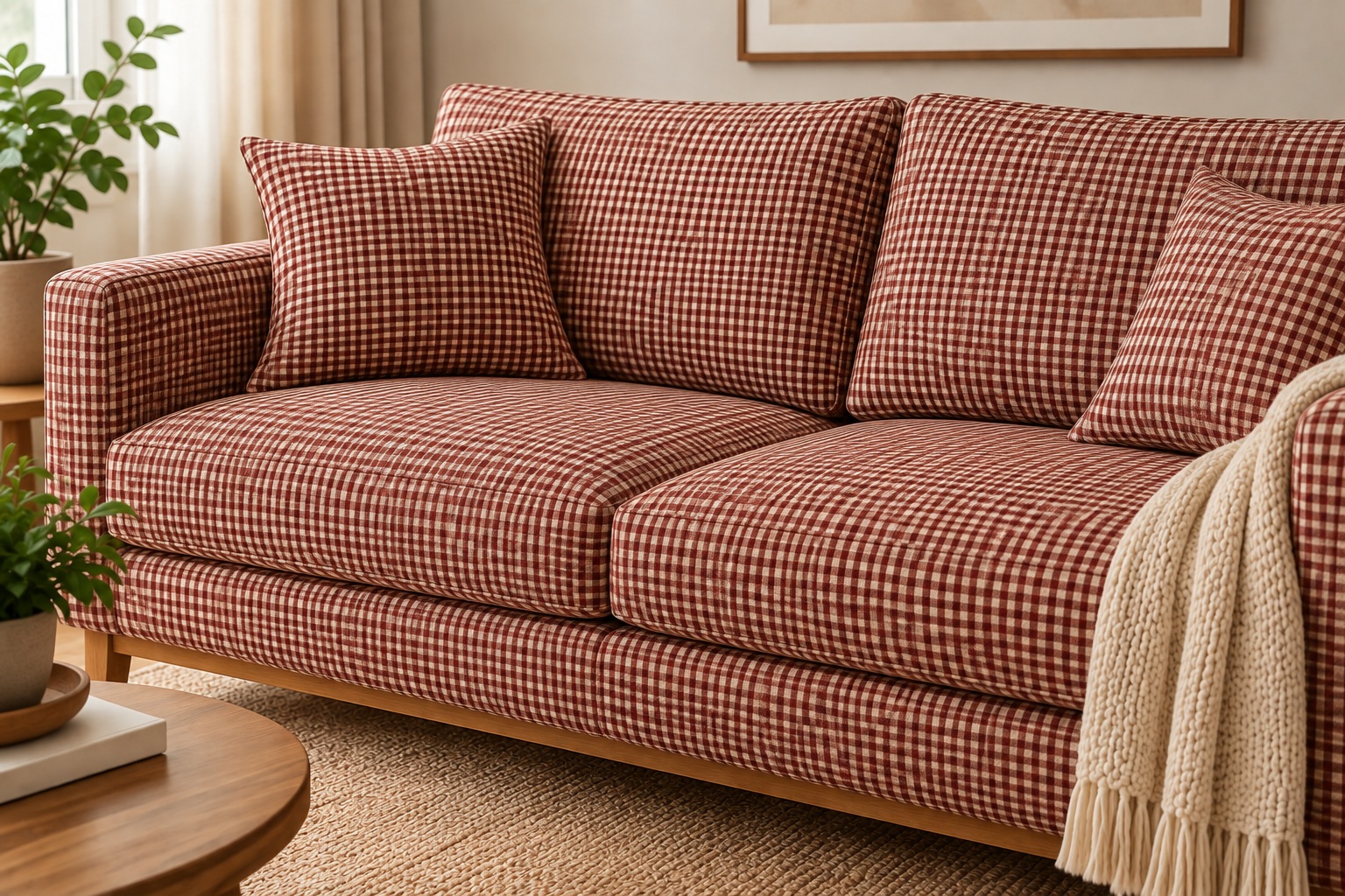 TECIDO PARA ESTOFARIA E DECORAÇÃO LINEN XADREZ PEQUENO TERRACOTA D02  C05