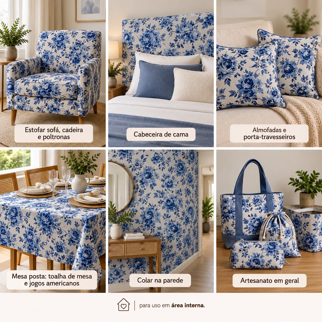 TECIDO PARA DECORAÇÃO BELIZE ESTAMPADO AZUL