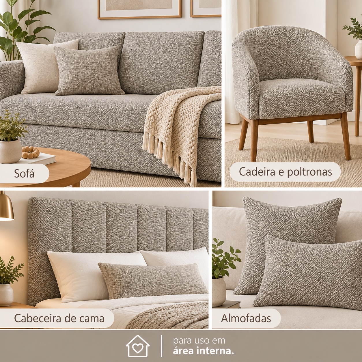 TECIDO PARA ESTOFARIA BOUCLE CHAGAL COR 1 BEGE ACINZENTADO