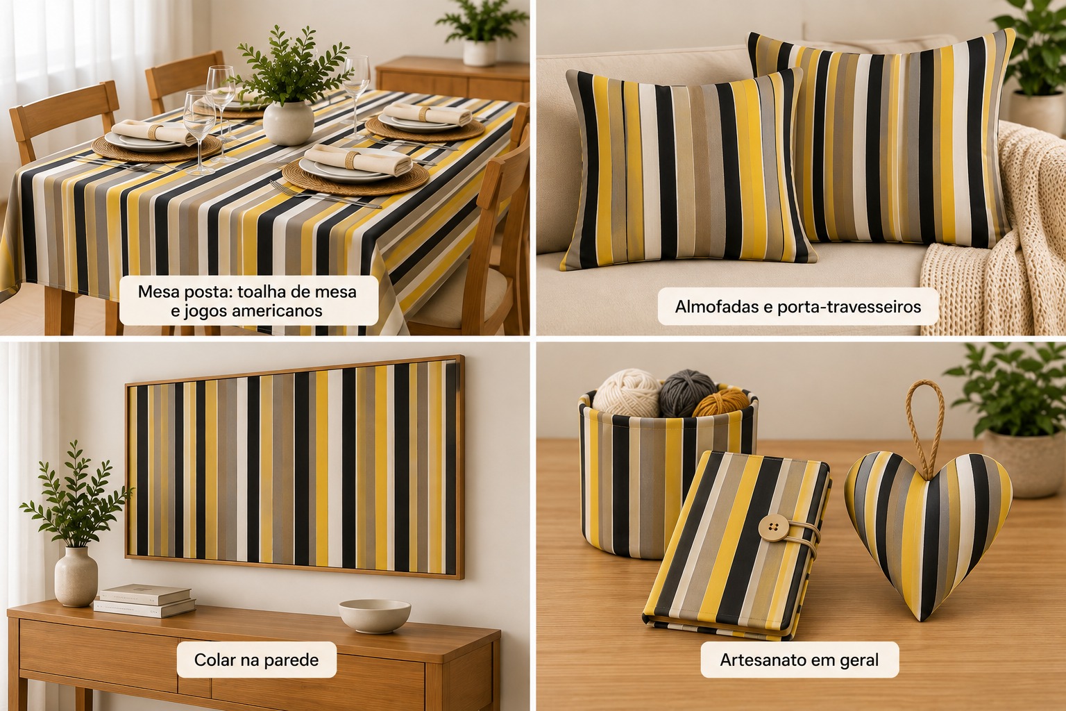 TECIDO PARA DECORAÇÃO BELIZE LISTR AMARELO E PRETO