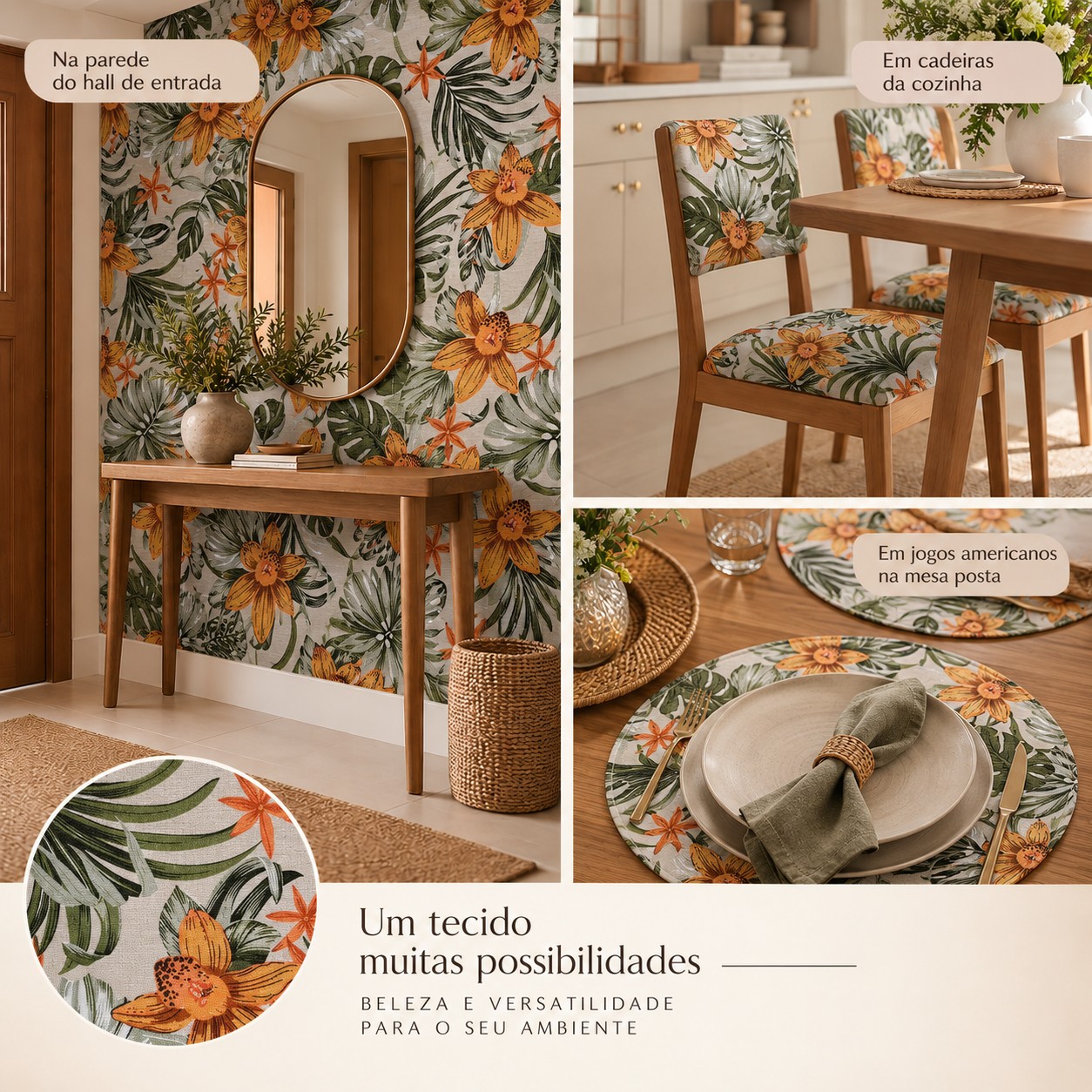 TECIDO IMPERMEÁVEL ACQUATEC ESTAMPADO LARANJA E VERDE